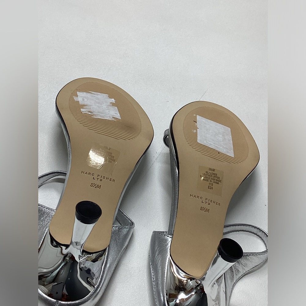 Marc Fisher Alonde ‎ Silver Leather Heeled Slide Sandal Size 8.5 - Picture 14 of 15